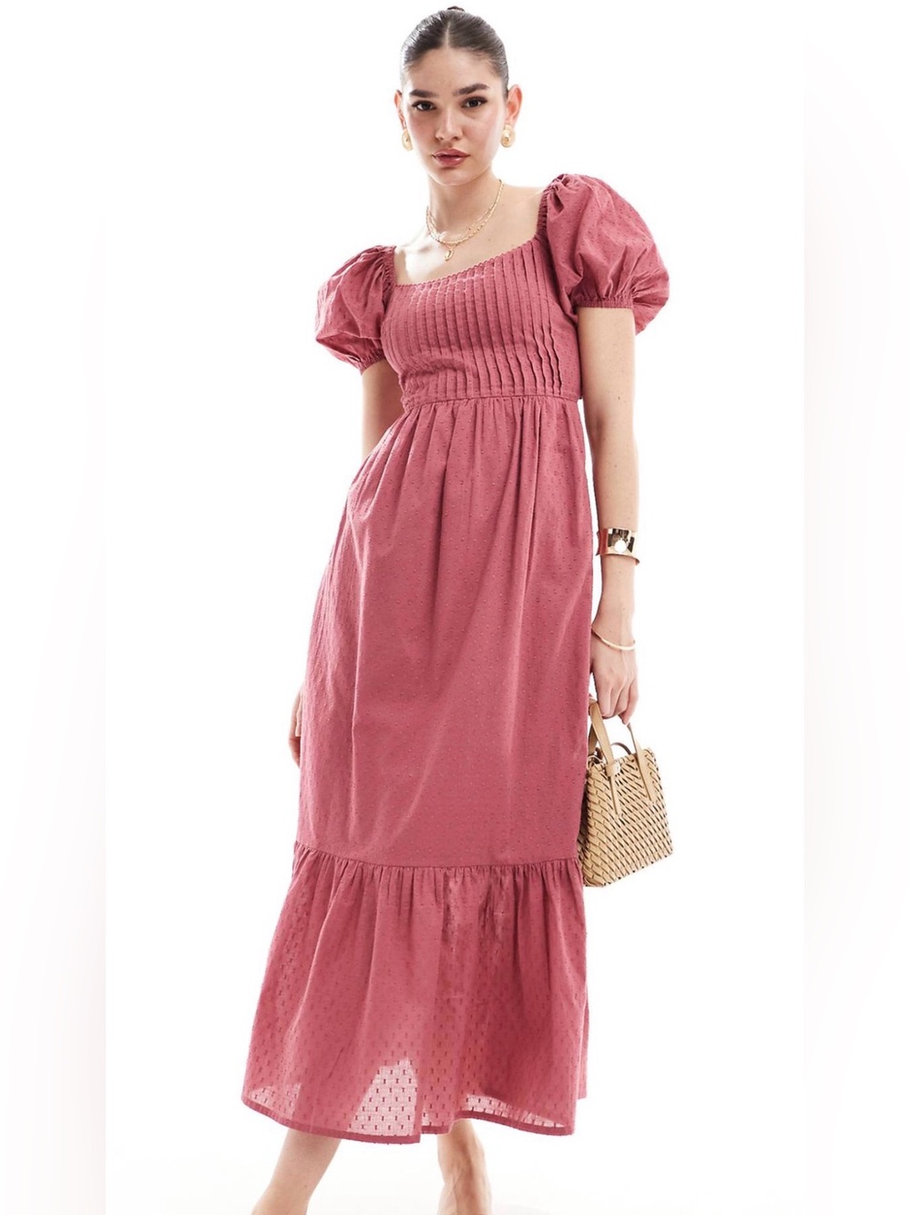 ASOS Design Dusky Rose Textured Cotton Midi Dress Size US 12